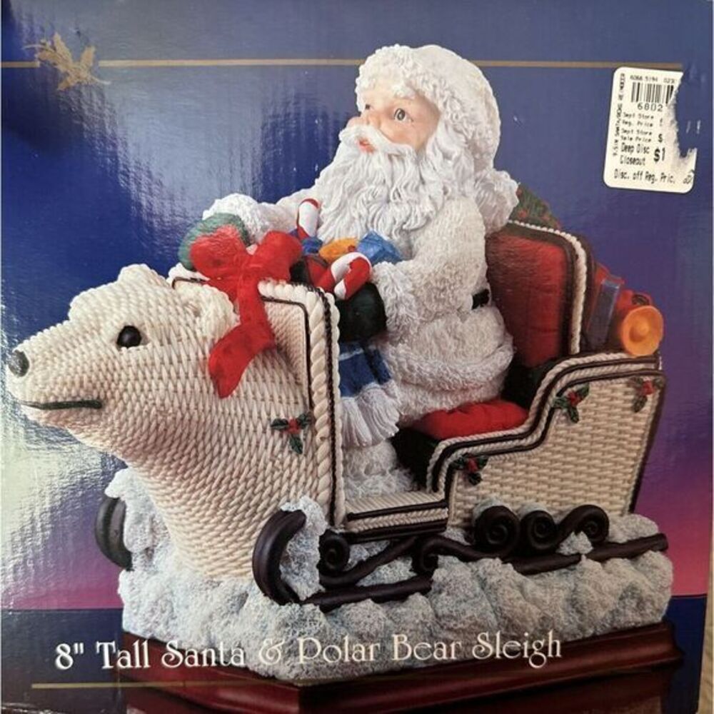 Christmas Santa Claus Sleigh‎ Pulled by Polar Bear, NIB